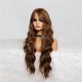 Long Wavy Brown Wig With Bangs Cosplay Party Hair Wigs