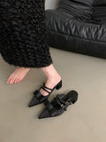 French Elegant Closed Toe Mule Slippers Outdoor Wear, 2026 Summer New Fairy Style Bow Block Heel Loafers Women Shoes