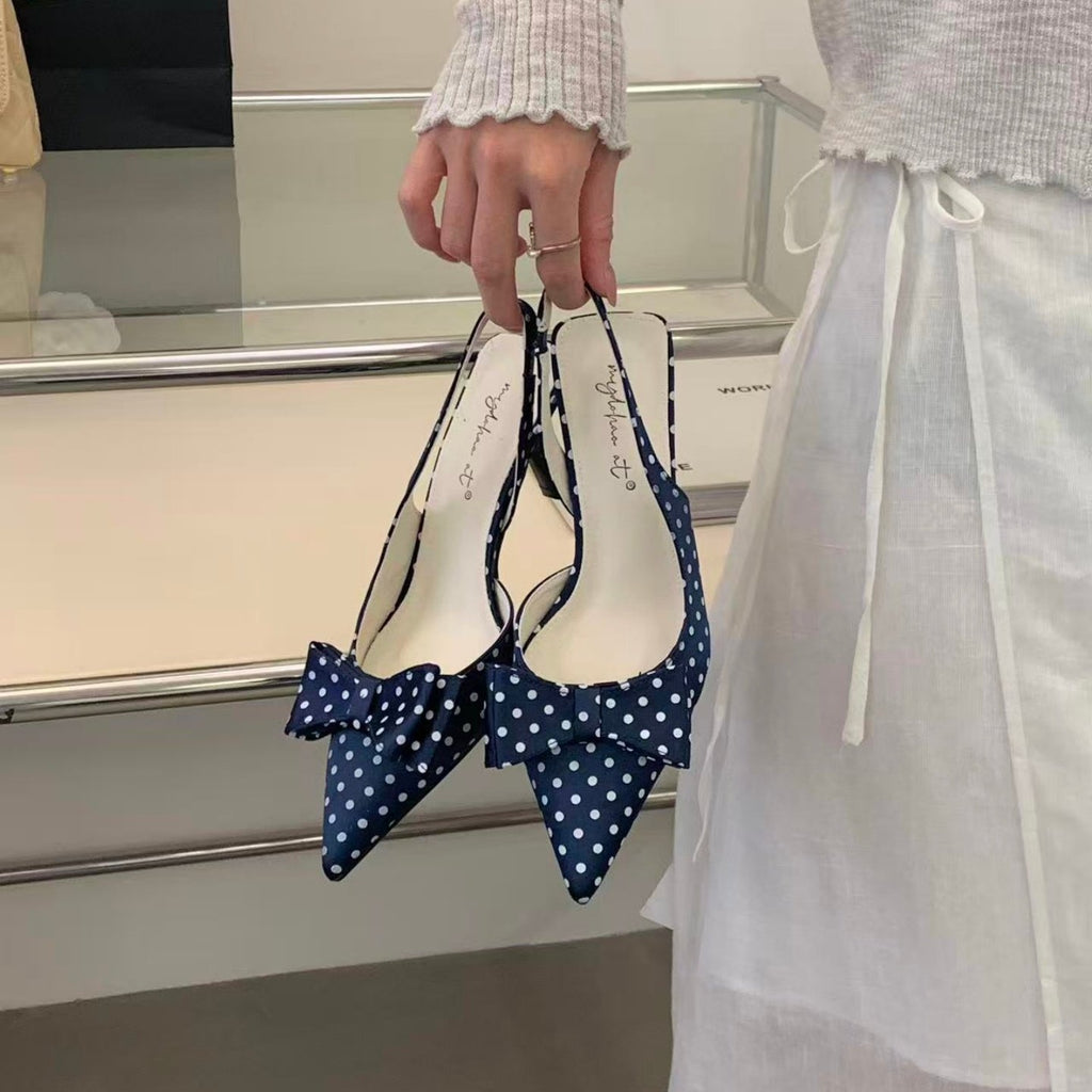 Women's High Heel Bow Closed Toe Sandals 2026 New French Style Elegant Pointed Toe Slingback Pumps For Women, Perfect For Dresses