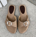 2026 Summer New French Style Buckle Slide Sandals Women Flat Leopard Print Beach Holiday Outdoor Slippers